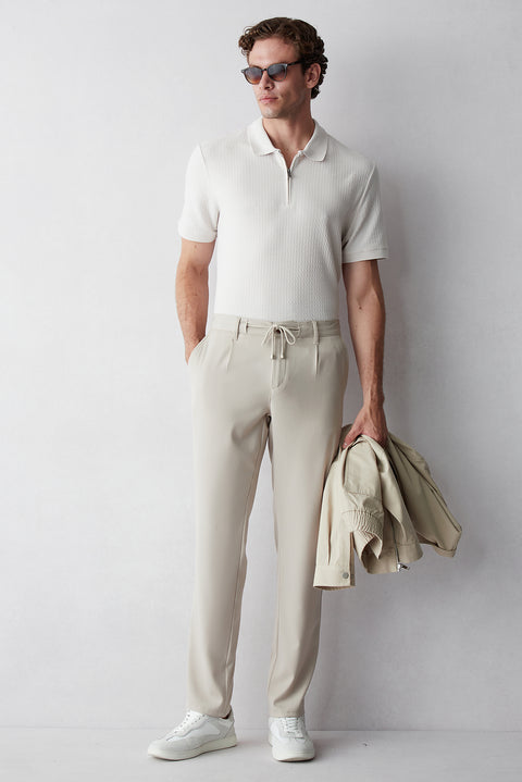 Light Beige Regular Straight Fit Plain Lycra Sport Pants