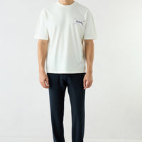Koyu Lacivert Regular Fit Standart Kesim Beli Lastikli İpli Çizgili Yan Cepli Kanvas / Chino Pantolon