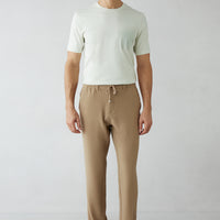 Dark Beige Regular Fit Striped Drawstring Waist Lycra Sport Pants