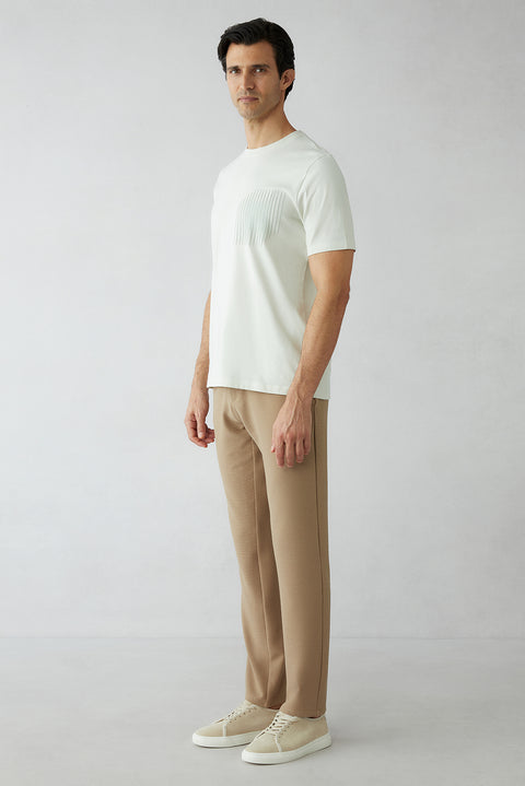 Dark Beige Regular Fit Striped Drawstring Waist Lycra Sport Pants