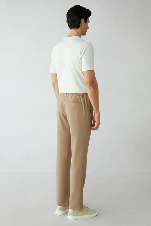Dark Beige Regular Fit Striped Drawstring Waist Lycra Sport Pants