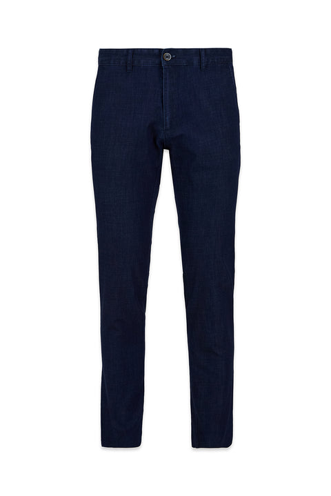 Mid-Indigo Regular Fit Standard Cut Patterned Side Pocket Canvas / Chino Trousers