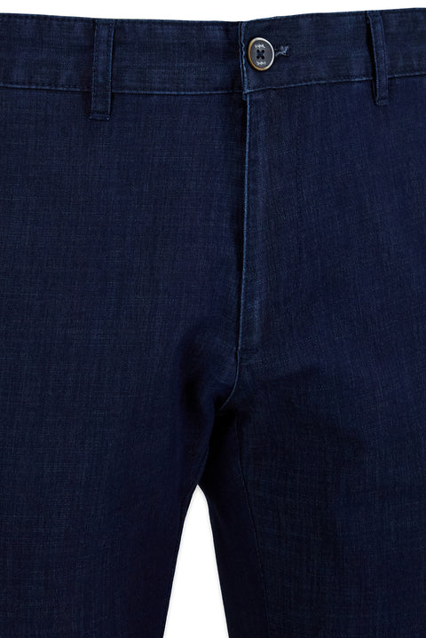 Mid-Indigo Regular Fit Standard Cut Patterned Side Pocket Canvas / Chino Trousers