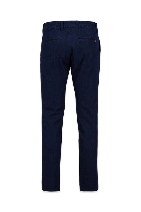 Mid-Indigo Regular Fit Standard Cut Patterned Side Pocket Canvas / Chino Trousers