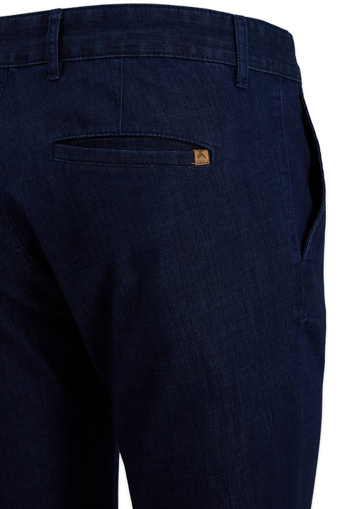 Mid-Indigo Regular Fit Standard Cut Patterned Side Pocket Canvas / Chino Trousers
