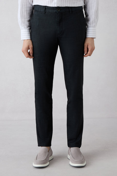 Dark Anthracite Regular Fit Standard Cut Patterned Side Pocket Canvas / Chino Trousers