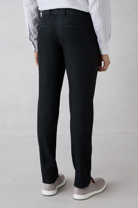 Dark Anthracite Regular Fit Standard Cut Patterned Side Pocket Canvas / Chino Trousers