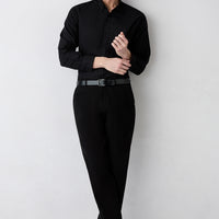 Men's Black Slim Fit Narrow Cut Side Pocketed Lycra Flexible Canvas / Chino Trousers