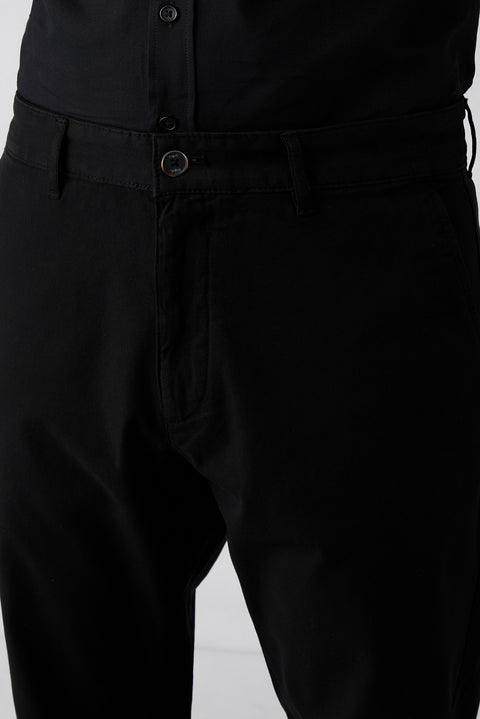 Men's Black Slim Fit Narrow Cut Side Pocketed Lycra Flexible Canvas / Chino Trousers