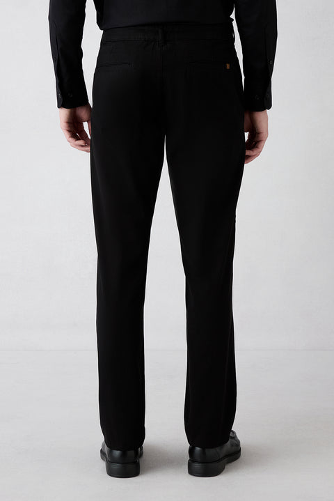 Men's Black Slim Fit Narrow Cut Side Pocketed Lycra Flexible Canvas / Chino Trousers