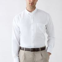 White Long Sleeve Regular Fit Button-Down Embroidered Pocket Cotton Shirt