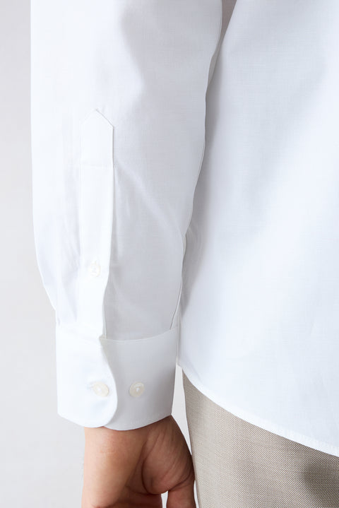 White Long Sleeve Regular Fit Button-Down Embroidered Pocket Cotton Shirt
