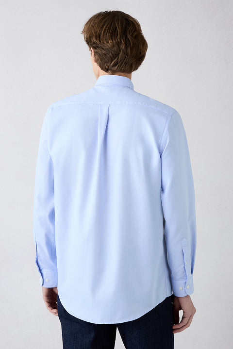 Mavi Uzun Kol Regular Fit Pamuklu Non Iron Ütü Gerektirmeyen Düğmeli Yaka Cepli Nakışlı Gömlek