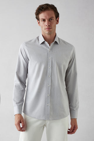  Orta Gri Uzun Kol Slim Fit Desenli %100 Pamuk Gömlek