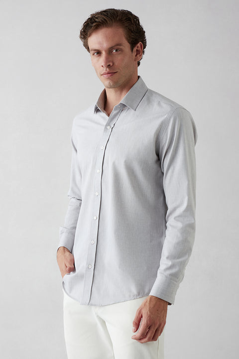 Medium Grey Long Sleeve Slim Fit Cotton Plain Shirt