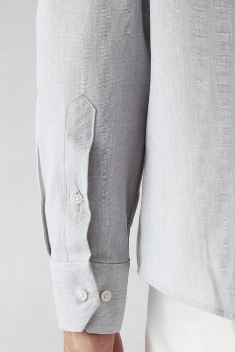 Medium Grey Long Sleeve Slim Fit Cotton Plain Shirt