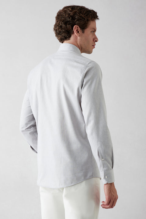 Medium Grey Long Sleeve Slim Fit Cotton Plain Shirt