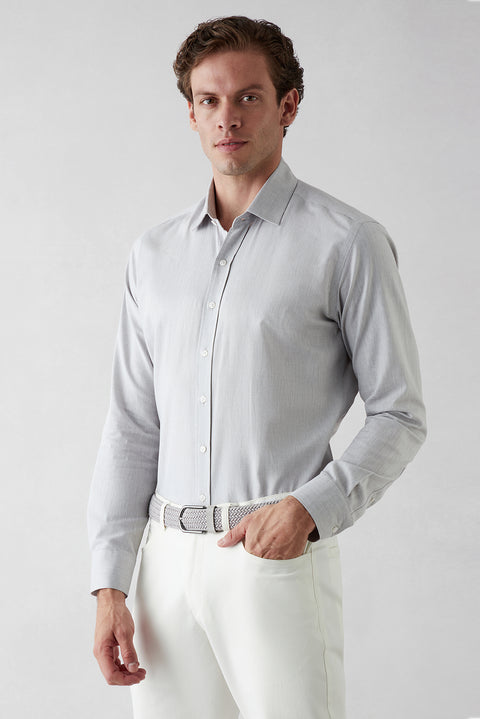 Medium Grey Long Sleeve Slim Fit Cotton Plain Shirt