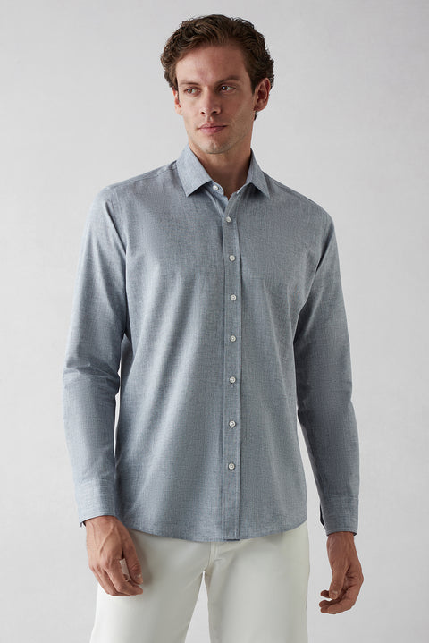 Dark Navy Long Sleeve Slim Fit Cotton Plain Shirt