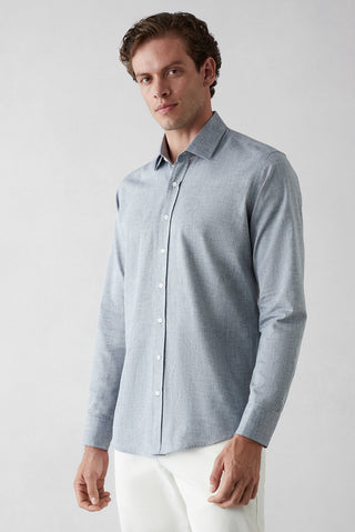  Koyu Lacivert Uzun Kol Slim Fit Desenli %100 Pamuk Gömlek