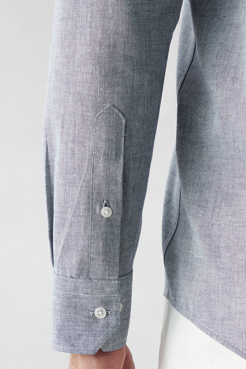 Dark Navy Long Sleeve Slim Fit Cotton Plain Shirt