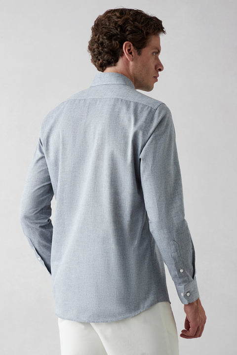 Dark Navy Long Sleeve Slim Fit Cotton Plain Shirt