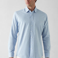 Blue Long Sleeve Slim Fit Cotton Plain Shirt