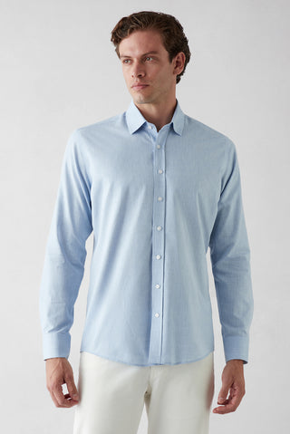  Mavi Uzun Kol Slim Fit Desenli %100 Pamuk Gömlek