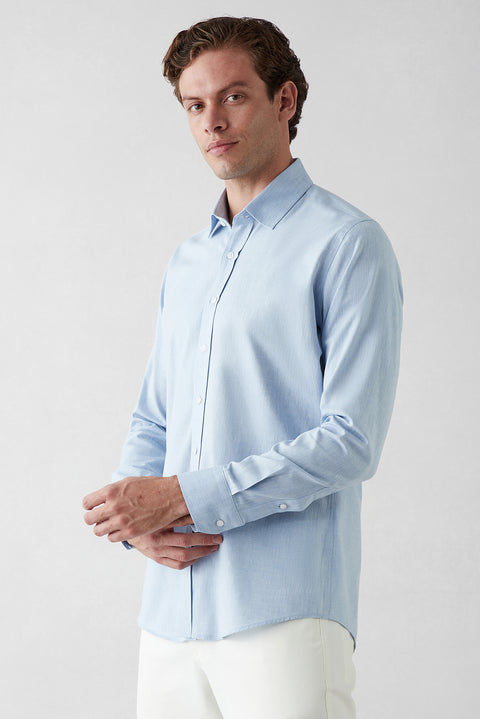 Blue Long Sleeve Slim Fit Cotton Plain Shirt