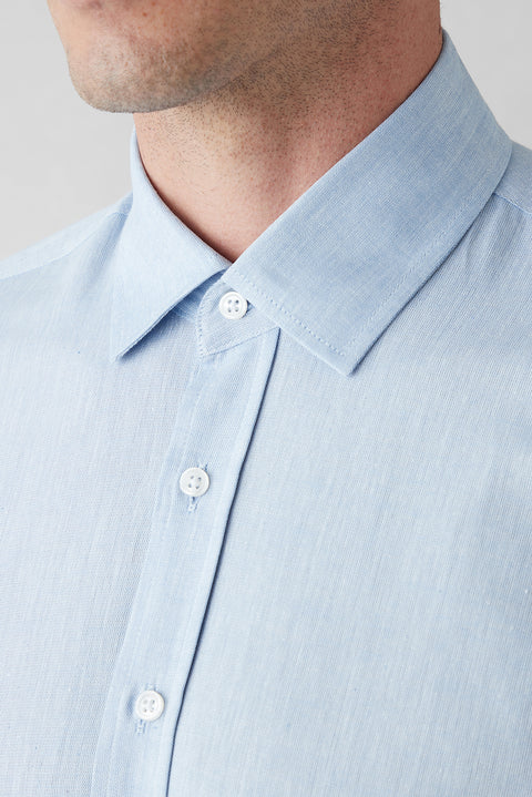 Blue Long Sleeve Slim Fit Cotton Plain Shirt