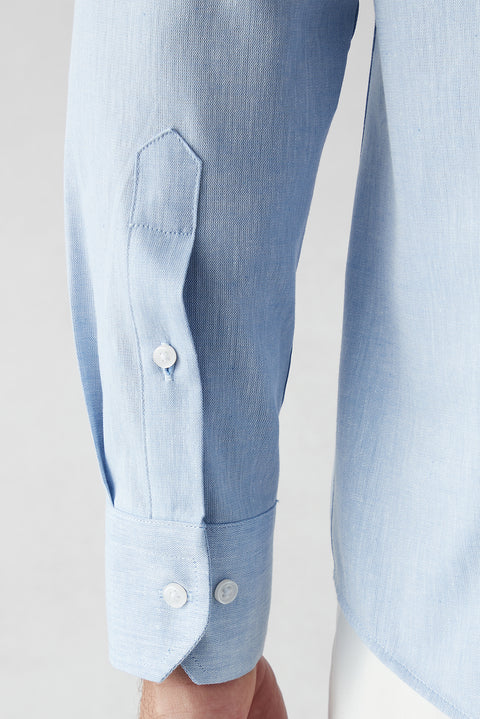 Blue Long Sleeve Slim Fit Cotton Plain Shirt