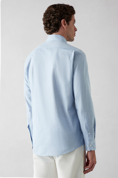 Blue Long Sleeve Slim Fit Cotton Plain Shirt