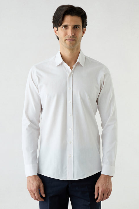 Stone Long Sleeve Slim Fit Cotton Plain Shirt