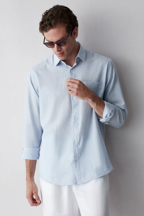 Light Blue Long-Sleeve Striped Shirt