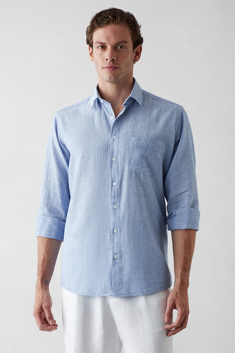 Dark Blue Long-Sleeve Striped Shirt