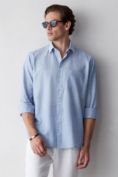 Dark Blue Long-Sleeve Striped Shirt