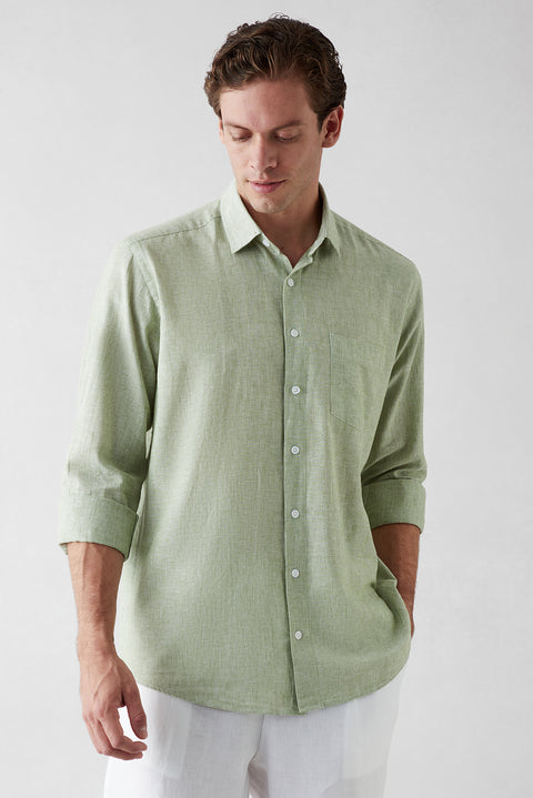 Light Green Long-Sleeve Striped Shirt