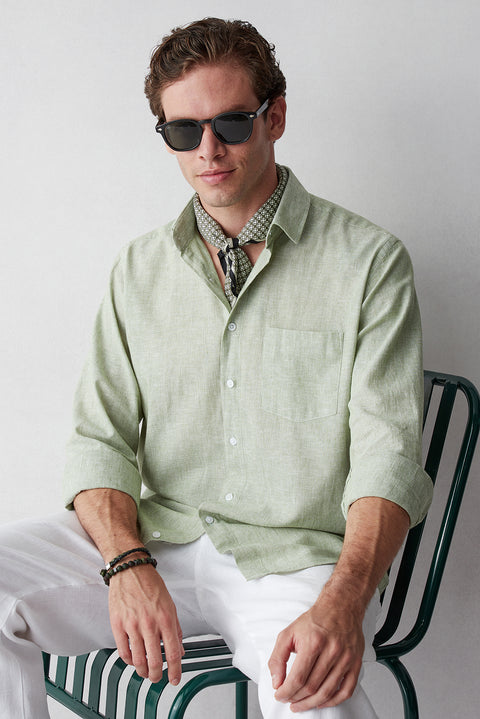 Light Green Long-Sleeve Striped Shirt