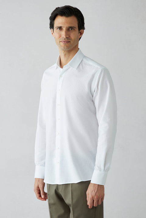 White Long Sleeve Oversize Striped Cotton Shirt