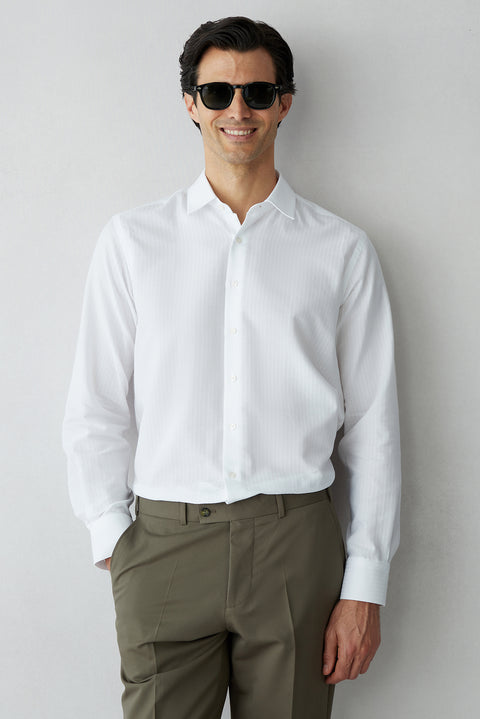 White Long Sleeve Oversize Striped Cotton Shirt