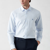 Light Blue Long Sleeve Regular Fit Striped Cotton Shirt