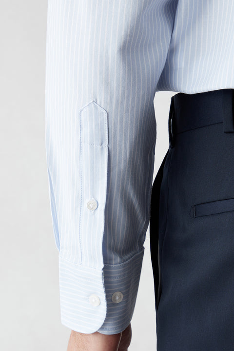 Light Blue Long Sleeve Regular Fit Striped Cotton Shirt