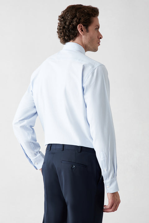 Light Blue Long Sleeve Regular Fit Striped Cotton Shirt
