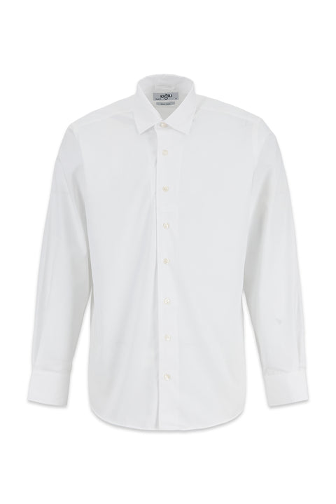 White Long Sleeve Regular Fit Textured Cotton Shirt
