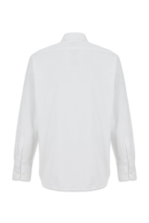 White Long Sleeve Regular Fit Textured Cotton Shirt