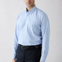 Blue Long Sleeve Slim Fit Plaid Cotton Easy Iron Shirt