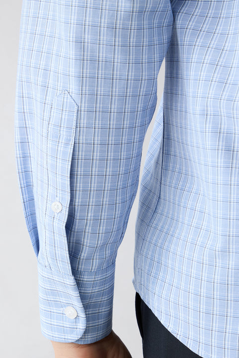 Blue Long Sleeve Slim Fit Plaid Cotton Easy Iron Shirt