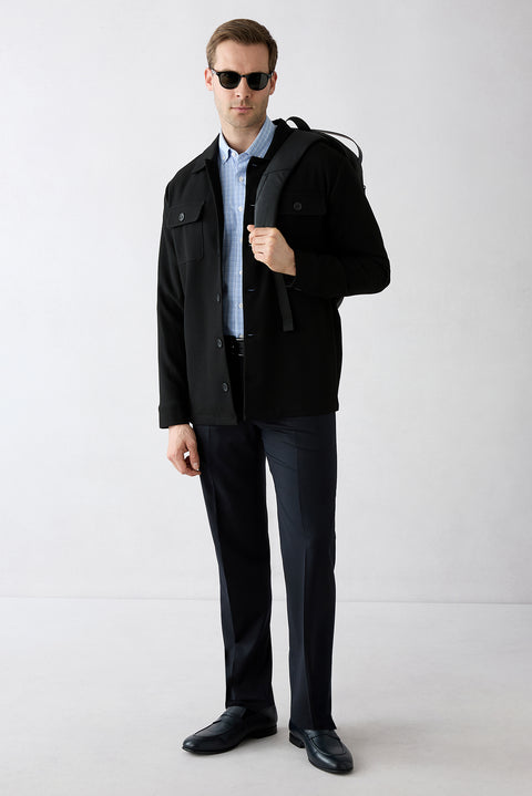 Blue Long Sleeve Slim Fit Plaid Cotton Easy Iron Shirt