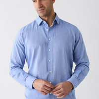 Light Blue Long Sleeve Regular Fit Classic Collar Cotton Linen Shirt