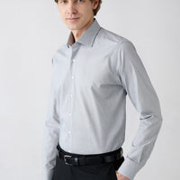 Dark Charcoal Long Sleeve Classic Italian Collar Striped Slim Fit Breathable Cotton Shirt